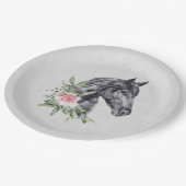 美しい黒馬の頭のポートレート水色 ペーパープレート (アングル)