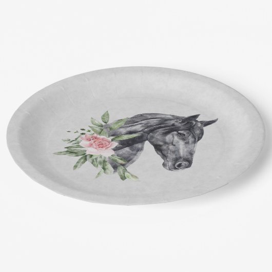 美しい黒馬の頭のポートレート水色 ペーパープレート (アングル)