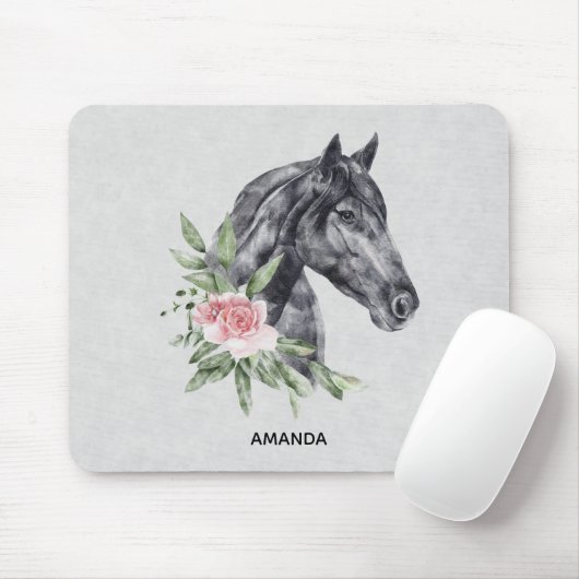 美しい黒馬の頭のポートレート水色 マウスパッド (マウス)