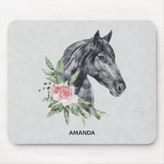 美しい黒馬の頭のポートレート水色 マウスパッド (正面)