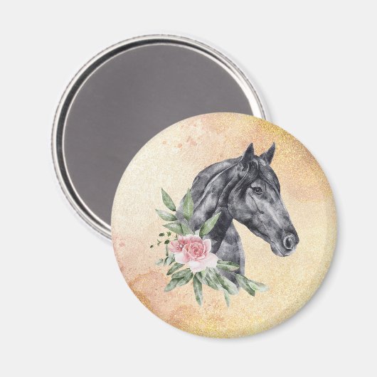 美しい黒馬の頭のポートレート水色 マグネット (正面/裏面)