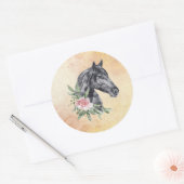 美しい黒馬の頭のポートレート水色 ラウンドシール (封筒)