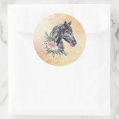 美しい黒馬の頭のポートレート水色 ラウンドシール (バッグ)