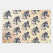 美しい黒馬の頭のポートレート水色 ラッピングペーパーシート (正面)