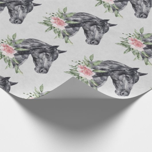 美しい黒馬の頭のポートレート水色 ラッピングペーパー (角)