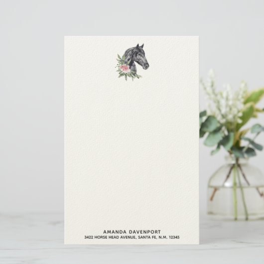 美しい黒馬の頭のポートレート水色 便箋 (スタンド正面)