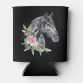 美しい黒馬の頭のポートレート水色 缶クーラー (正面)