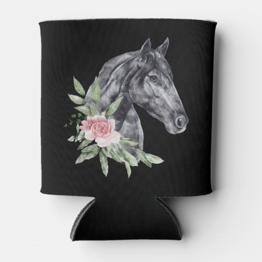 美しい黒馬の頭のポートレート水色 缶クーラー (正面)