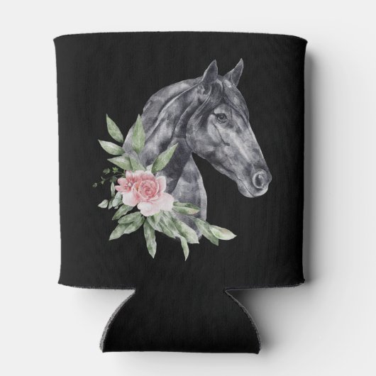 美しい黒馬の頭のポートレート水色 缶クーラー (裏面)