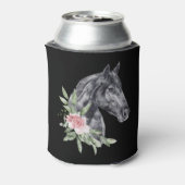 美しい黒馬の頭のポートレート水色 缶クーラー (缶裏面)