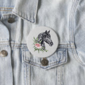 美しい黒馬の頭のポートレート水色 缶バッジ (インサイチュ)