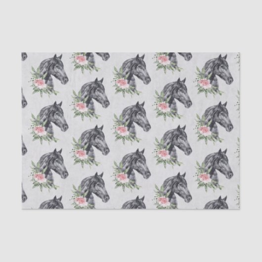 美しい黒馬の頭のポートレート水色 薄葉紙 (正面)