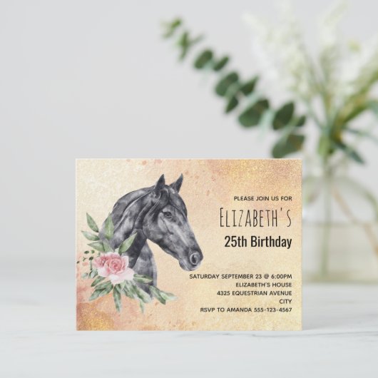 美しい黒馬の頭の水のカラー誕生日 インビテーションポストカード (スタンド正面)
