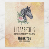 美しい黒馬の頭の水のカラー誕生日 ワインラベル (シングルラベル)