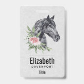 美しい黒馬の頭部肖像 水彩画 バッジ (裏面)