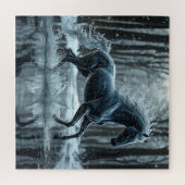 美しい黒馬走の水の中 ジグソーパズル (横)