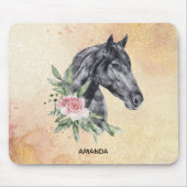 美しい黒馬頭ポートレート水彩 マウスパッド (正面)