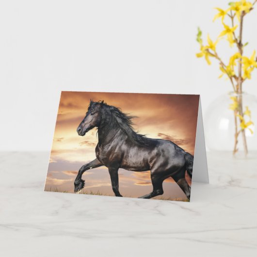 美しい黒馬 カード (黄色い花)