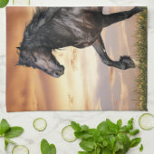 美しい黒馬 キッチンタオル (折り畳み)