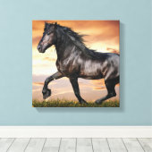 美しい黒馬 キャンバスプリント (インサイチュ (ウッドフロア))