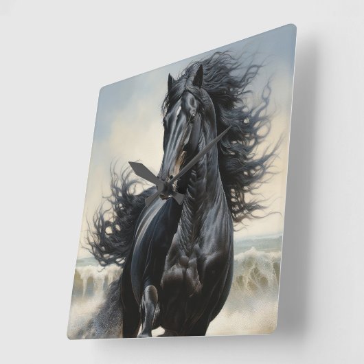 美しい黒馬 スクエア壁時計 (傾斜)