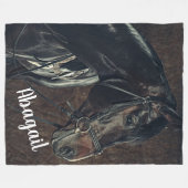 美しい黒馬 フリースブランケット (正面(横))