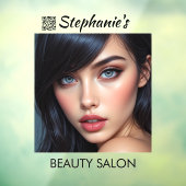 美しい黒髪の少女 ヘアサロン QRコード付き ウィンドウサイン (シート3)