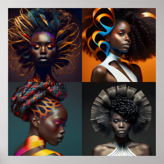 美しい黒髪4パネルポスター40x40 ポスター