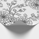 美しい黒|の白の花の着色の紙 ラッピングペーパー (角)
