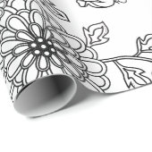 美しい黒|の白の花の着色の紙 ラッピングペーパー (ロールコーナー)
