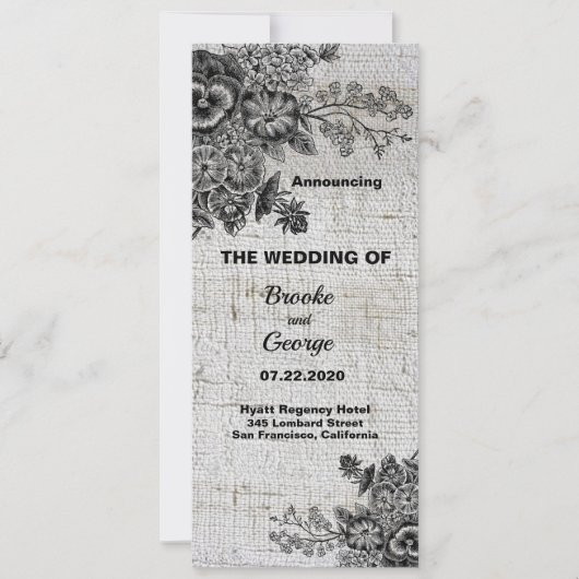 美しい黒/灰色の結婚花 案内状 (正面)