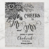 美しい黒/灰色の花ワインボトルラベル ワインラベル (シングルラベル)