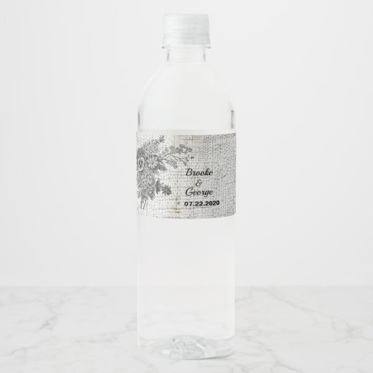 美しい黒/灰色の花水瓶ラベル ペットボトルラベル (正面)