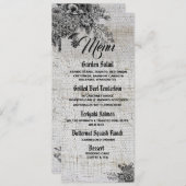 美しい黒/灰色の花結婚のメニューカード メニュー (正面/裏面)