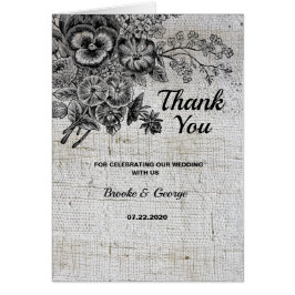 美しい黒/灰色の花結婚式サンキューカード