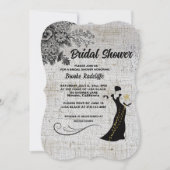 美しい黒/灰色の芸術的花 招待状 (正面)