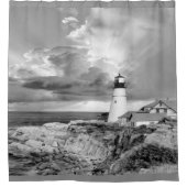 美しい黒、白、グレーの灯台 シャワーカーテン (正面)