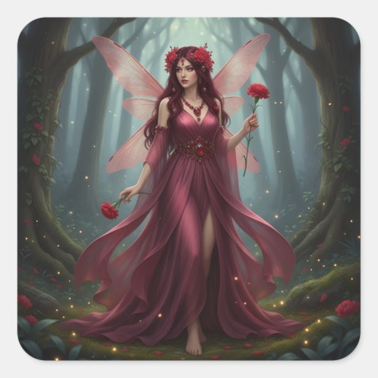美しい1月ガーネット妖精 スクエアシール (正面)