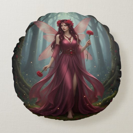 美しい1月ガーネット妖精 ラウンドクッション (正面)