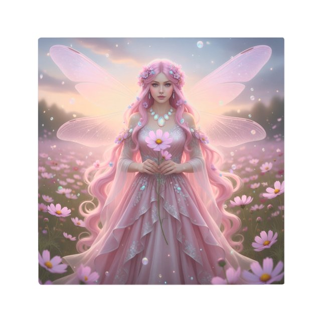 美しい10月オパール妖精 メタルプリント (正面)