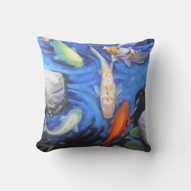 美しい16インチx 16インチコイ屋外装飾用クッション クッション (正面)