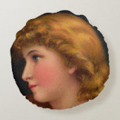 美しい19世紀の女性プリント ラウンドクッション (裏面)
