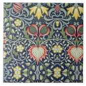 美しい19世紀フローラルパターングリーンレッド タイル (正面)