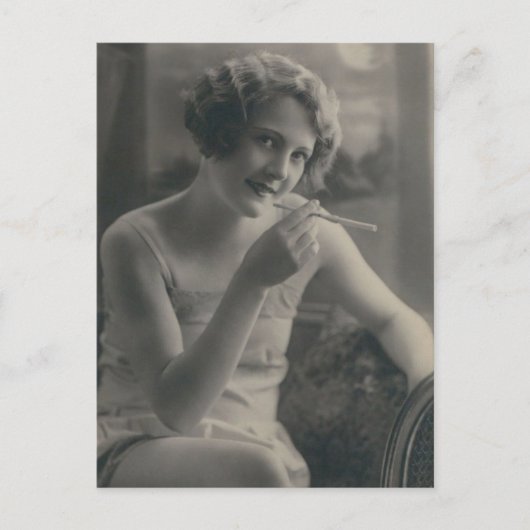 美しい1920の喫煙フラッパーの女の子の写真 ポストカード (正面)