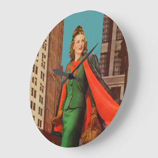 美しい1940年代のアップタウンガール ラージ壁時計 (傾斜)