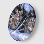 美しい2匹のオオカミの絵 ラージ壁時計 (傾斜)