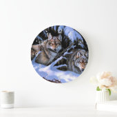 美しい2匹のオオカミの絵 ラージ壁時計 (ホーム)