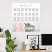 美しい21テーブルピンクローズ結婚のシーティングチャート ポスター (ホームオフィス)