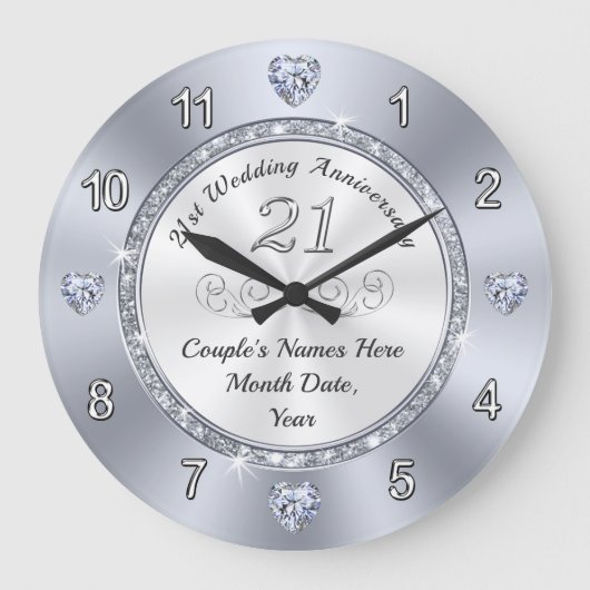 美しい21周年記念結婚ギフトアイディア ラージ壁時計 (正面)