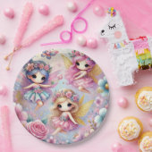 美しい3かわいいカラフル踊りフローラ妖精 ペーパープレート (パーティー)